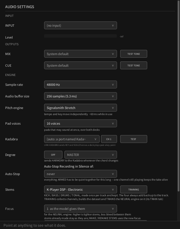 The Audio Settings window