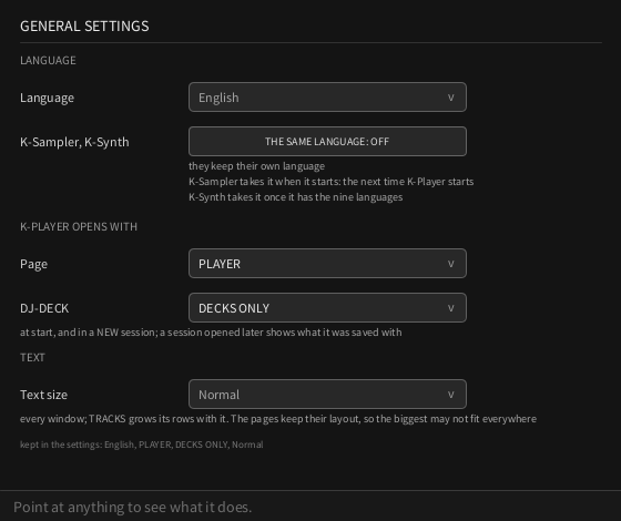 The General settings window