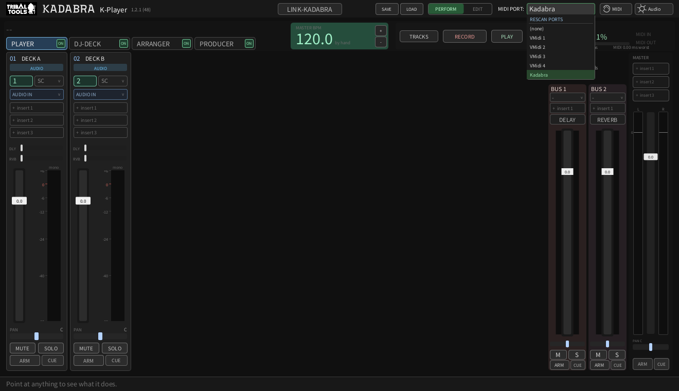 The MIDI PORT list open