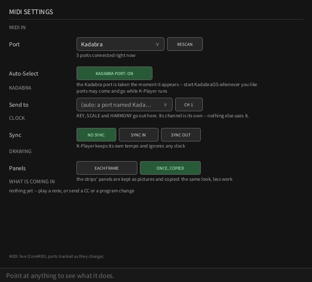 The MIDI Settings window