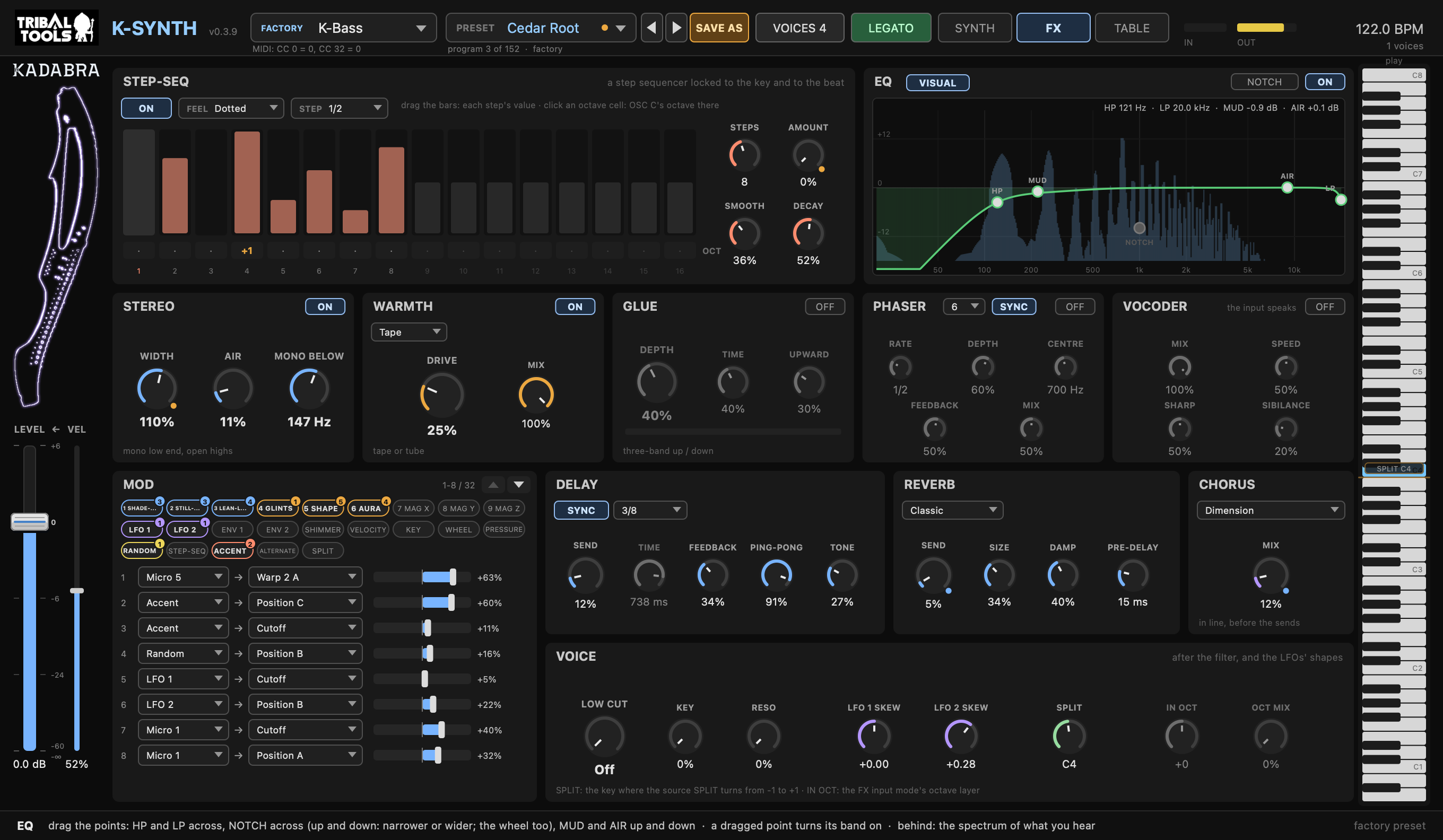 The EQ in VISUAL, its HP point dragged to 121 Hz