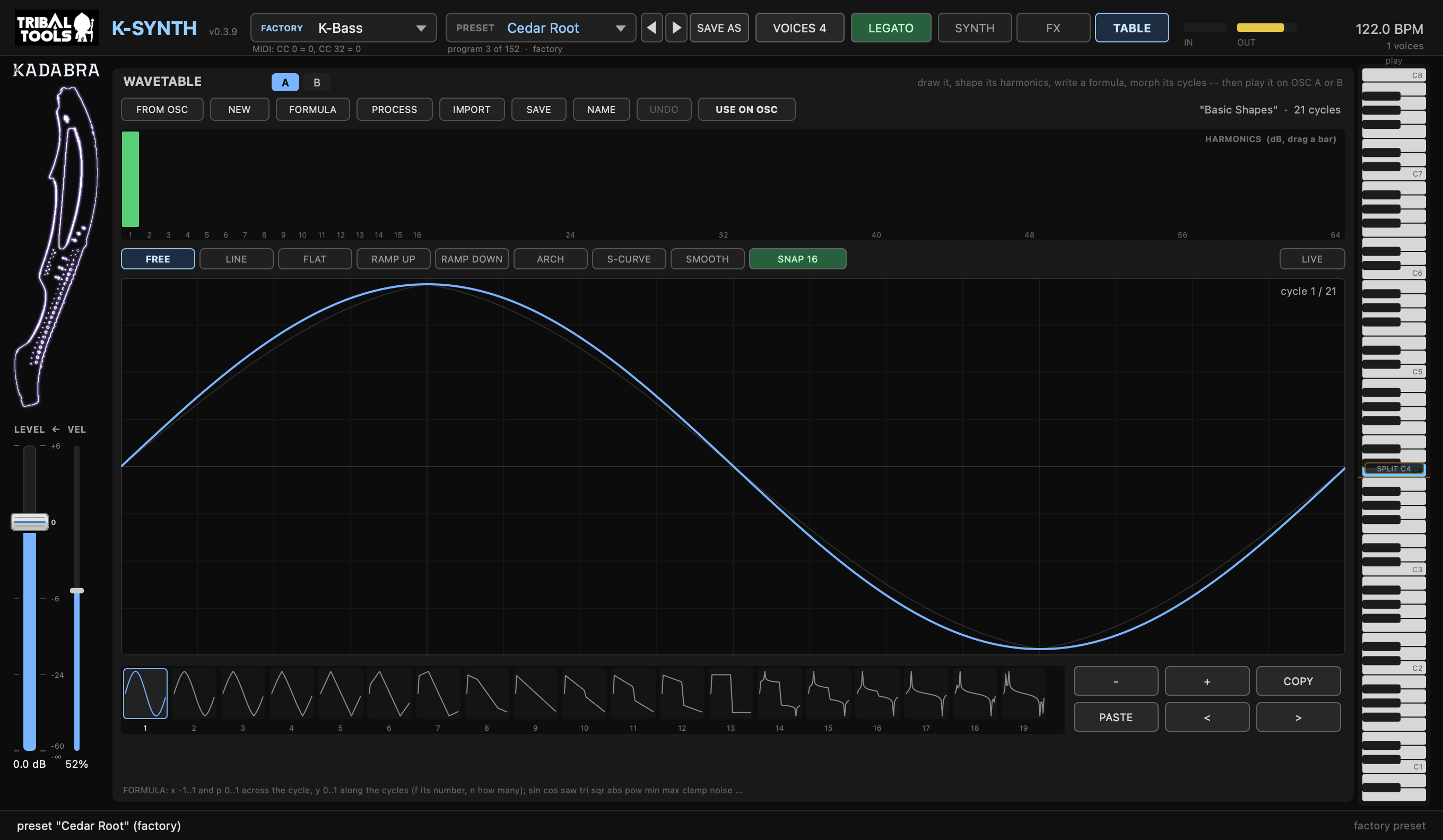 K-Synth TABLE page, the wavetable editor