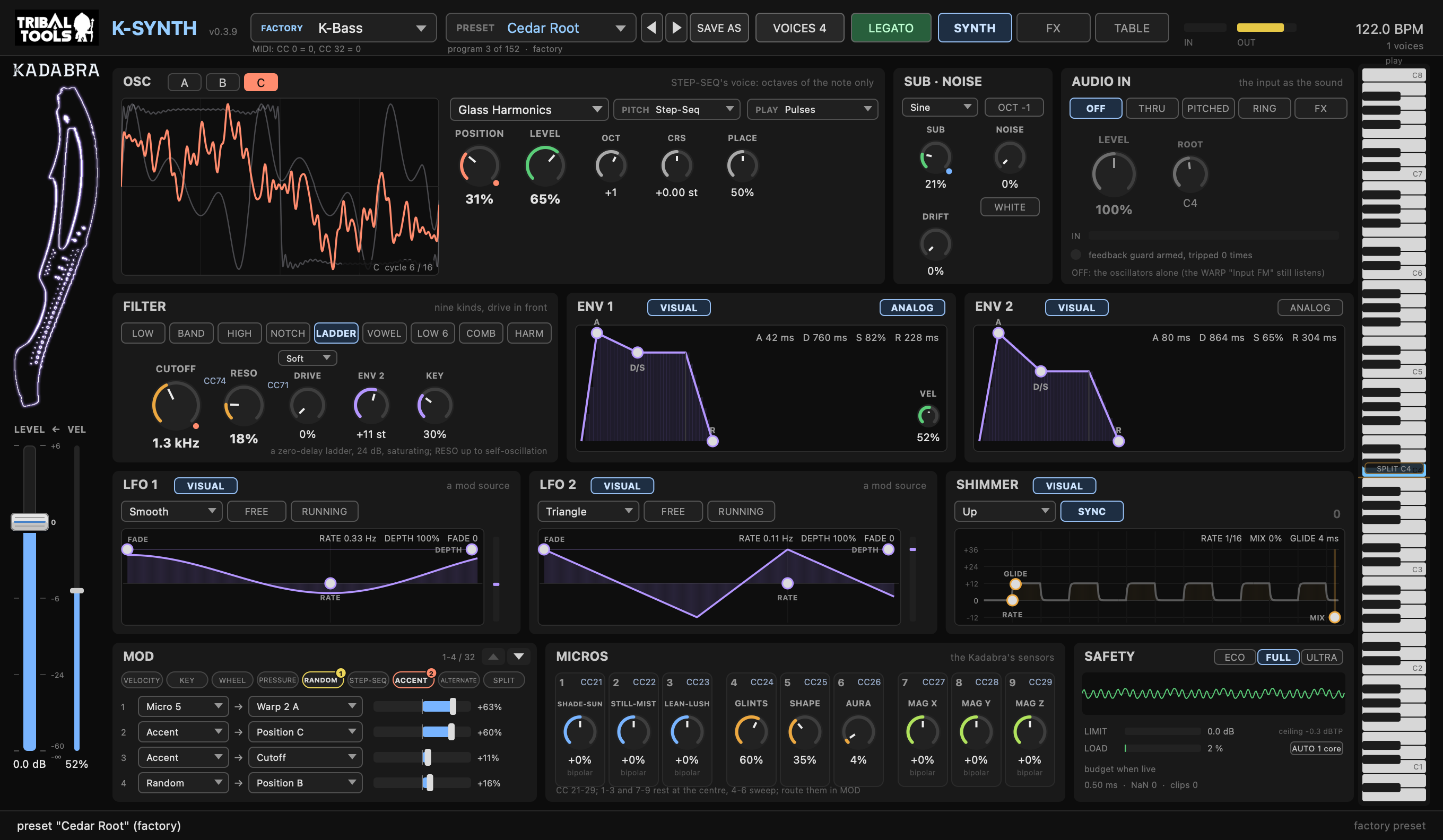 The K-Synth window on its SYNTH page