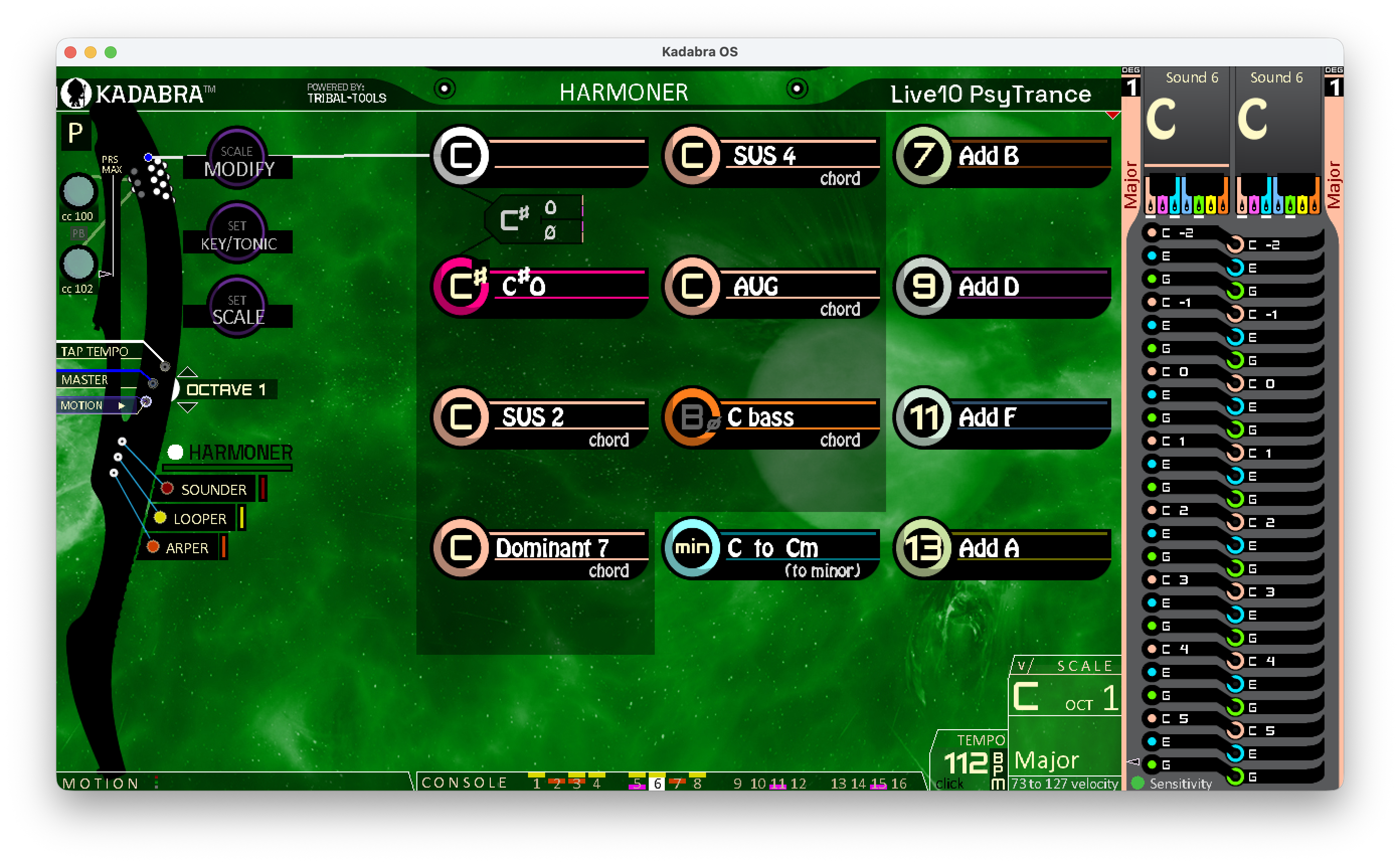 Harmoner Combi 1 opened option menu