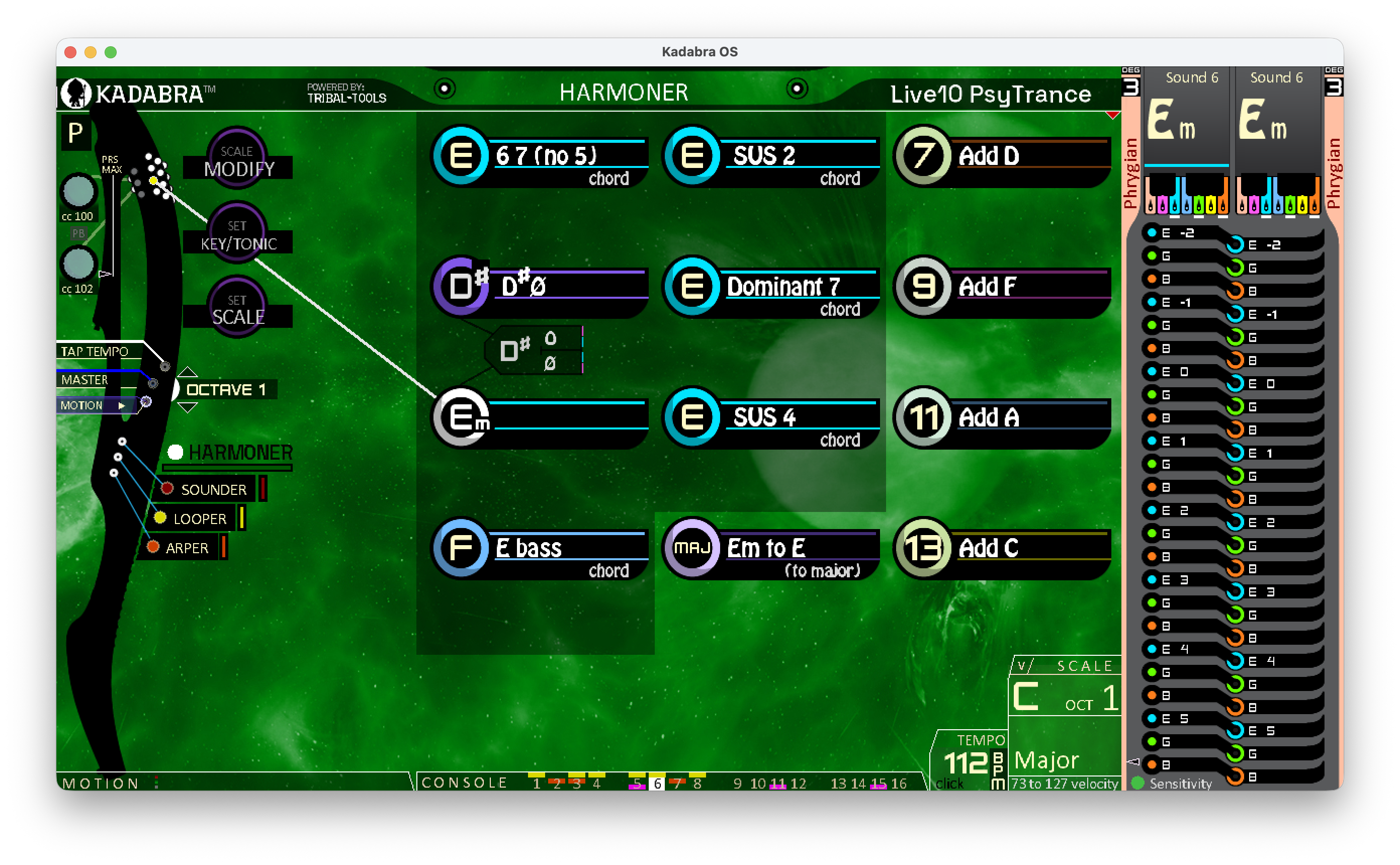 Harmoner Combi 3 opened option menu