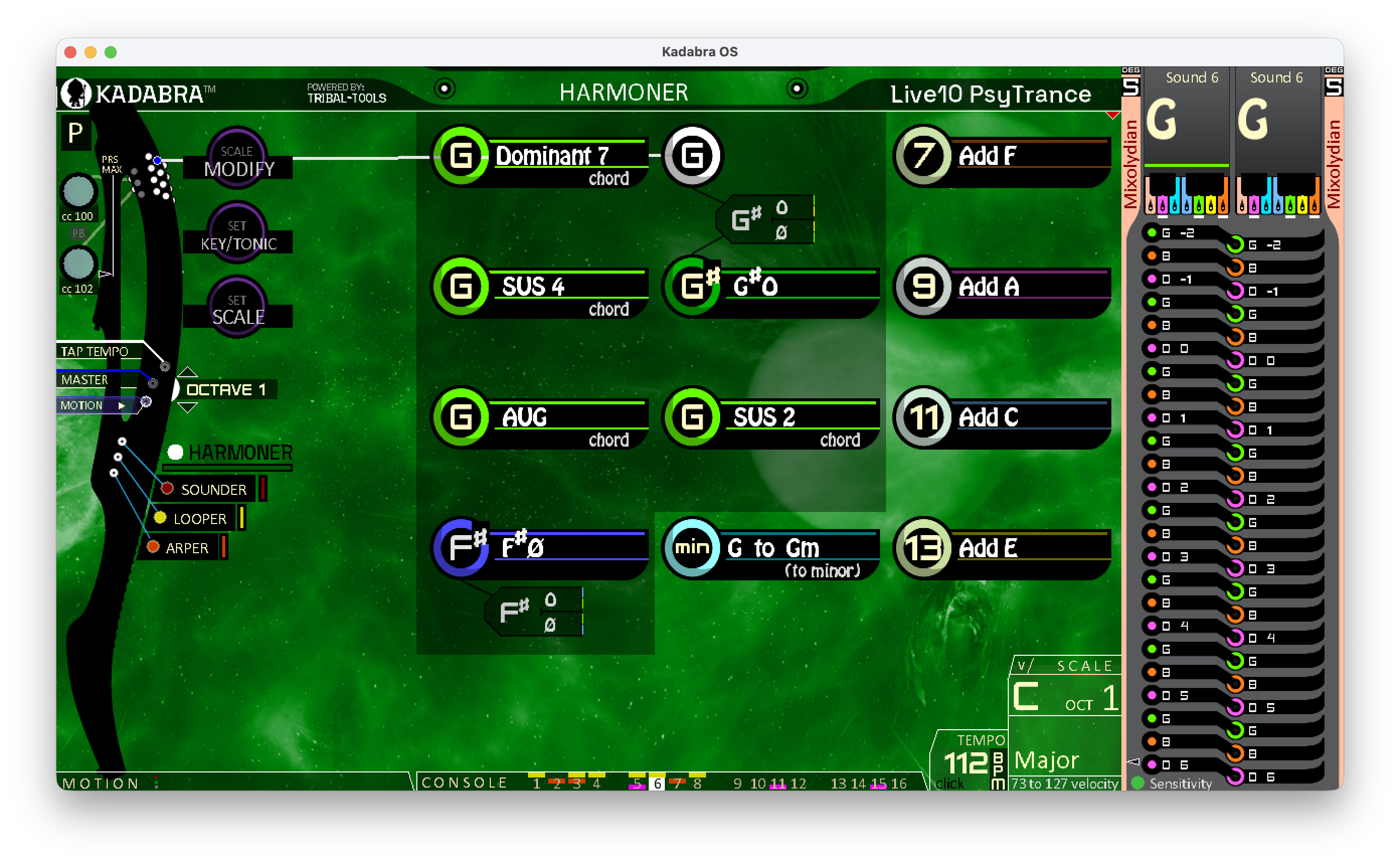 Harmoner Combi 5 opened option menu