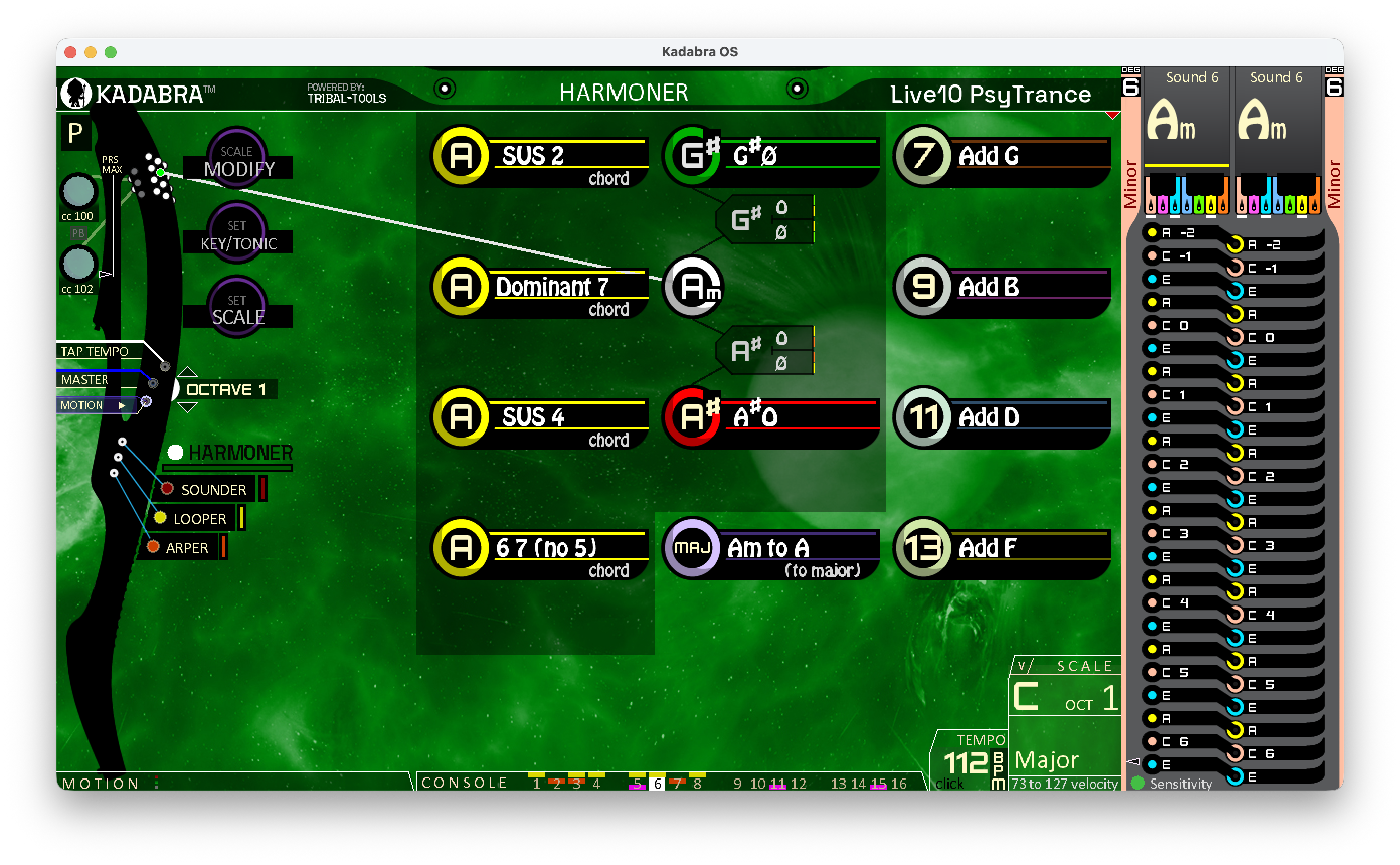 Harmoner Combi 6 opened option menu
