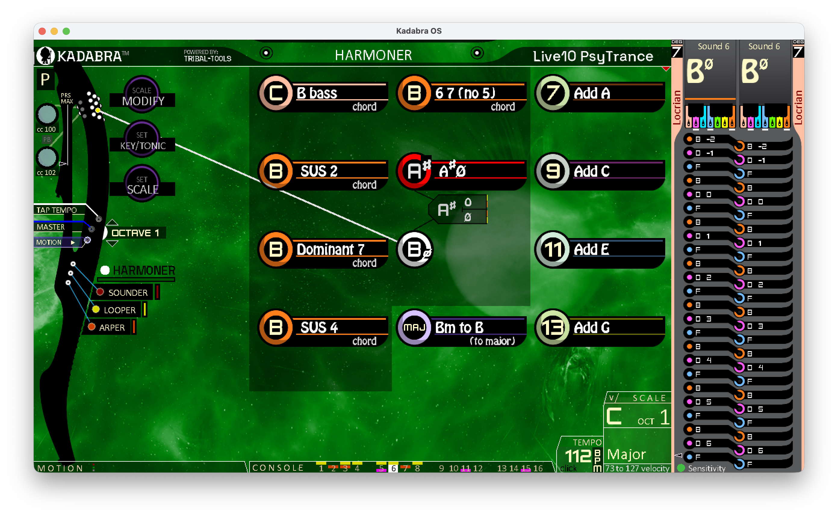 Harmoner Combi 7 opened option menu