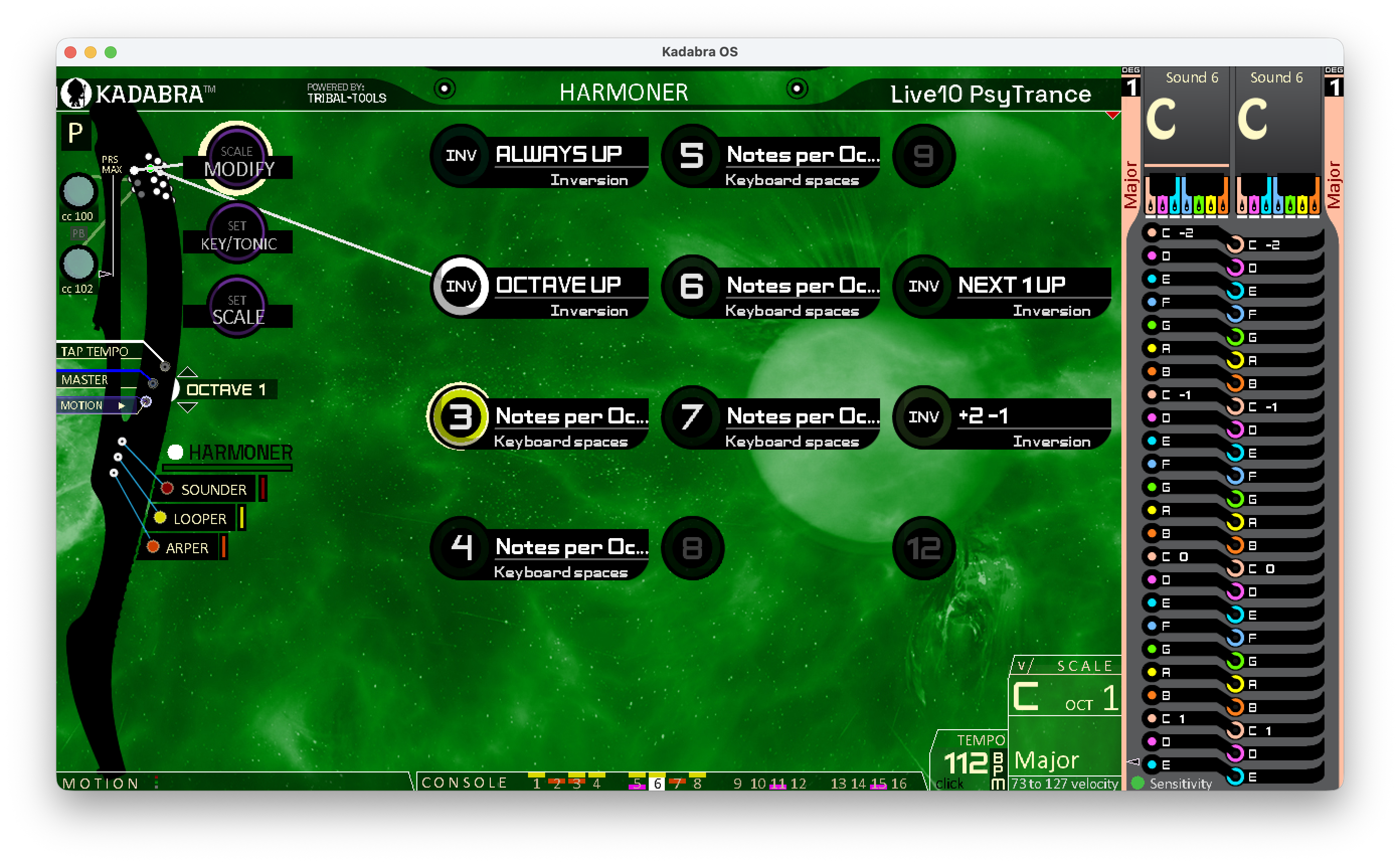 Harmoner Key Arrangement option menu