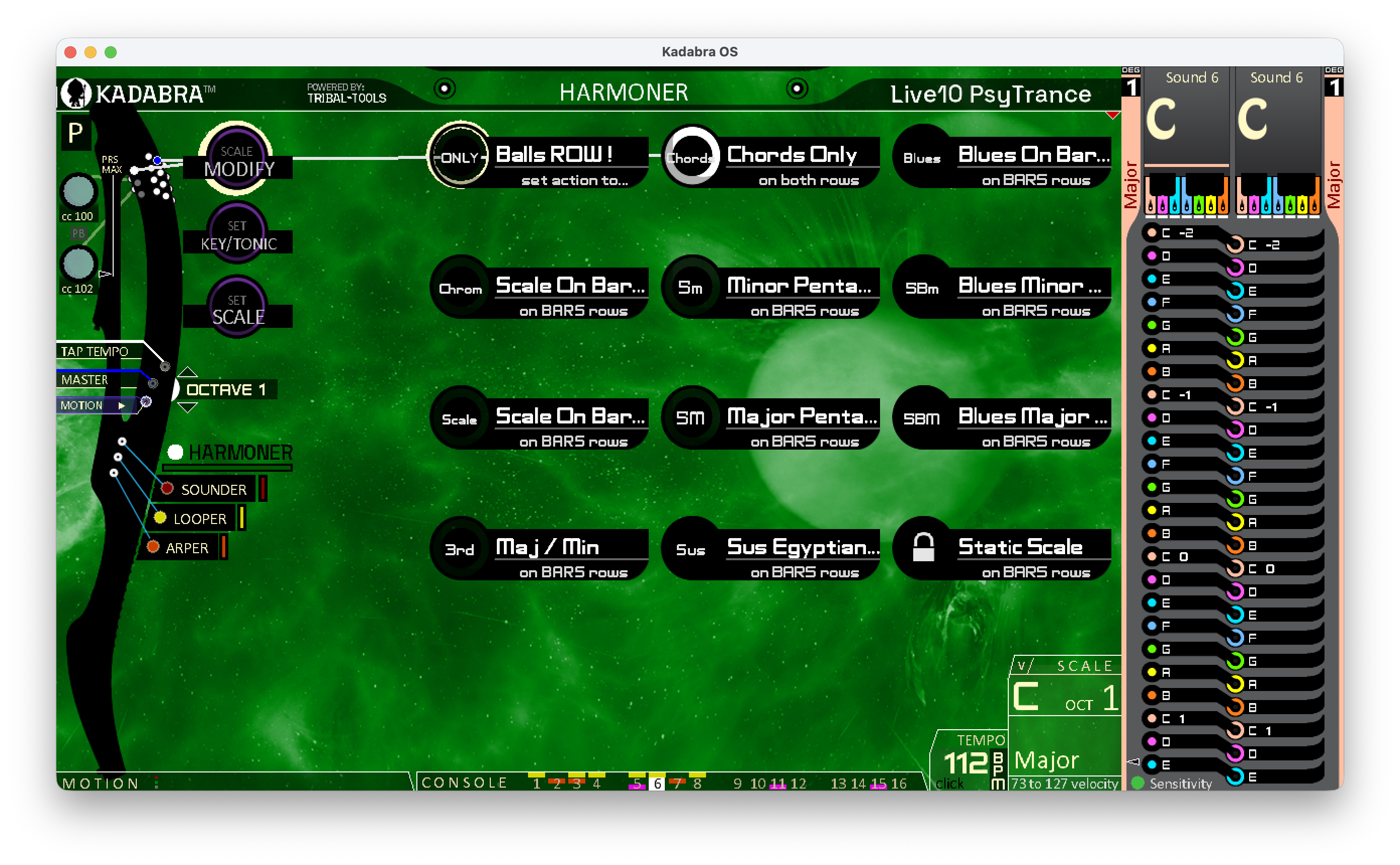 Harmoner KB Arrangement option menu