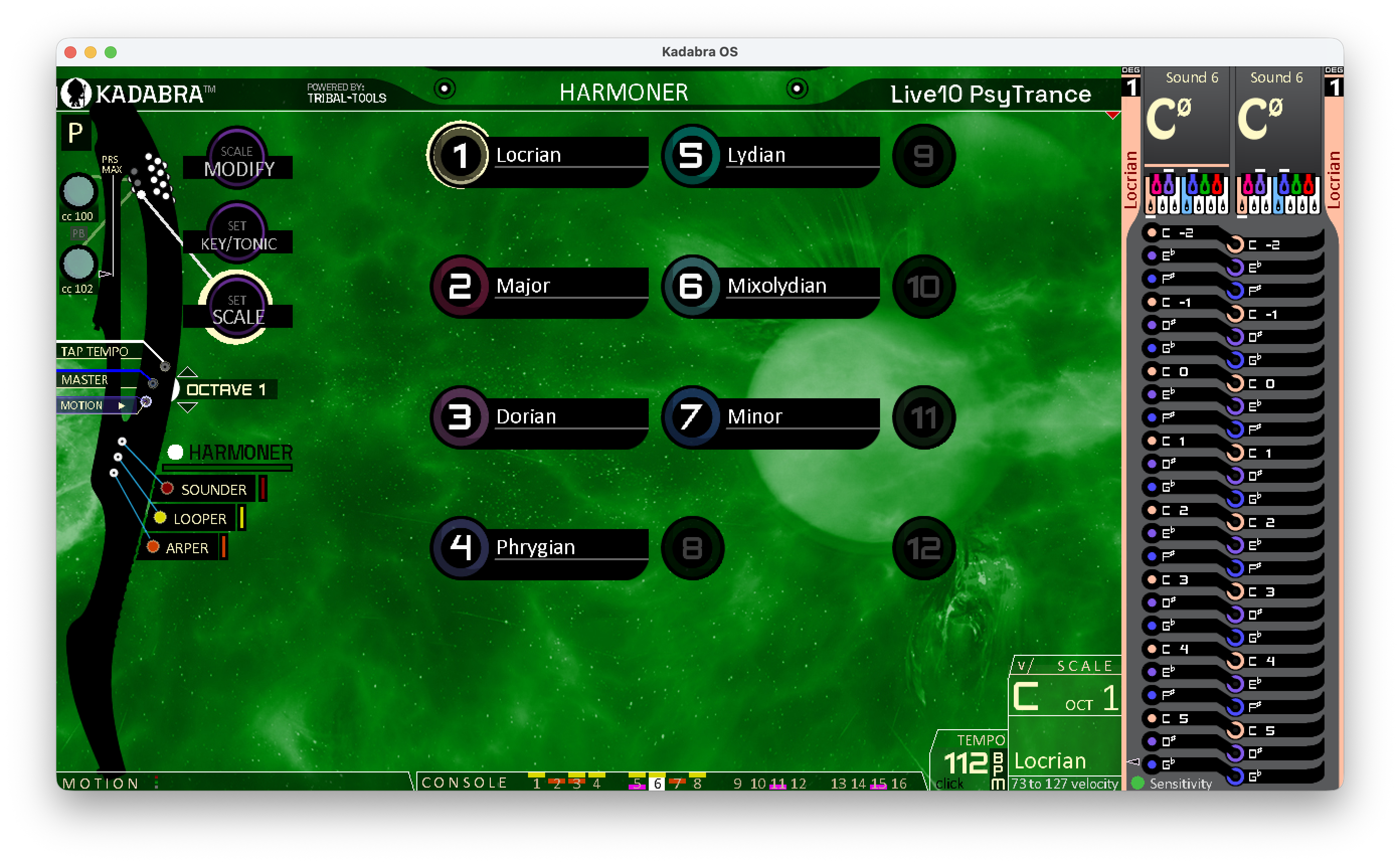 Harmoner Degree option menu