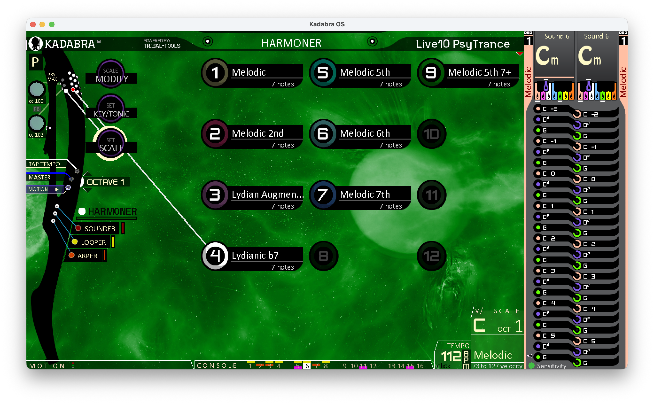 Harmoner Melodic / Diatonics option menu