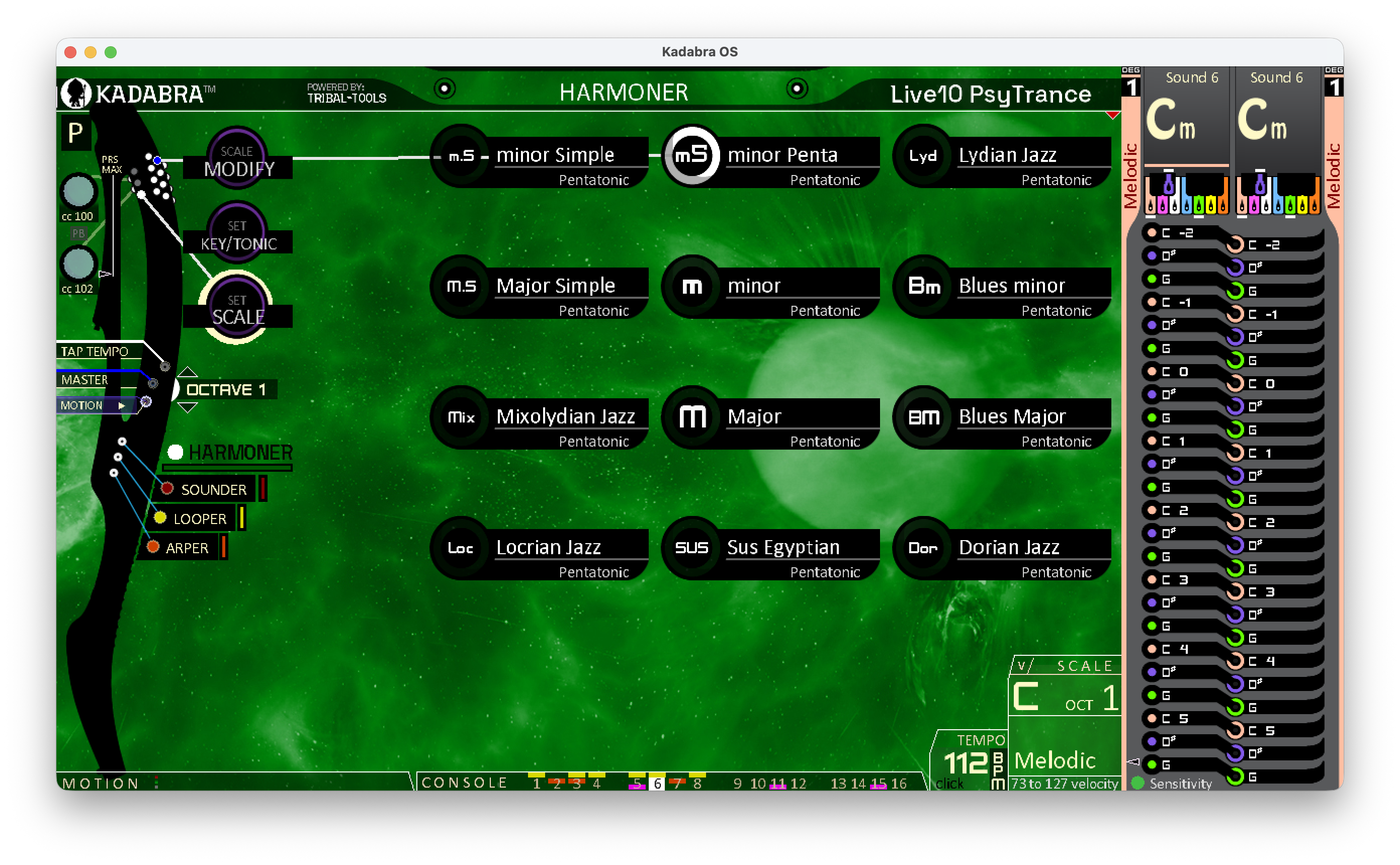 Harmoner Pentatonics option menu