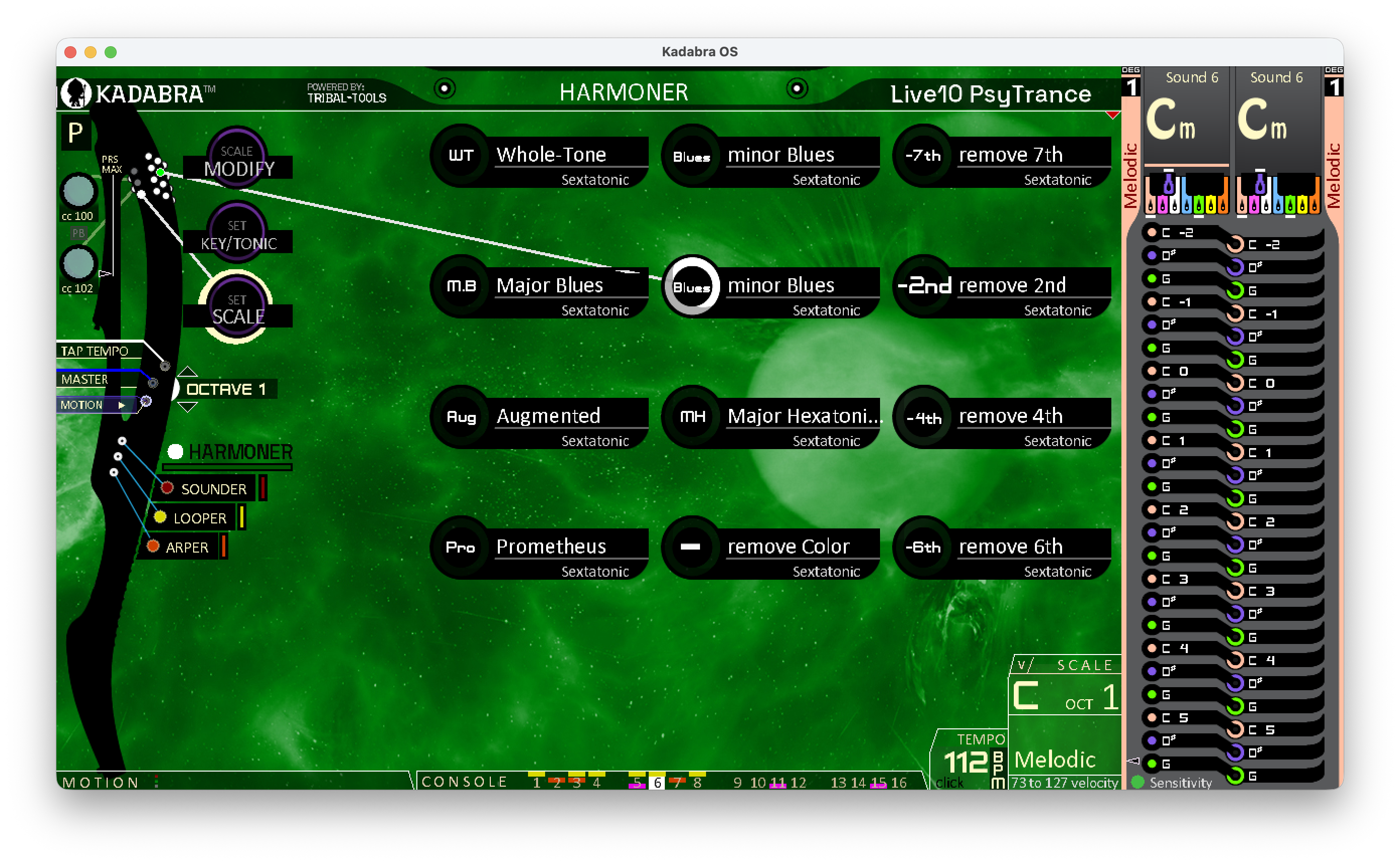 Harmoner Blues / Whole-Tone option menu